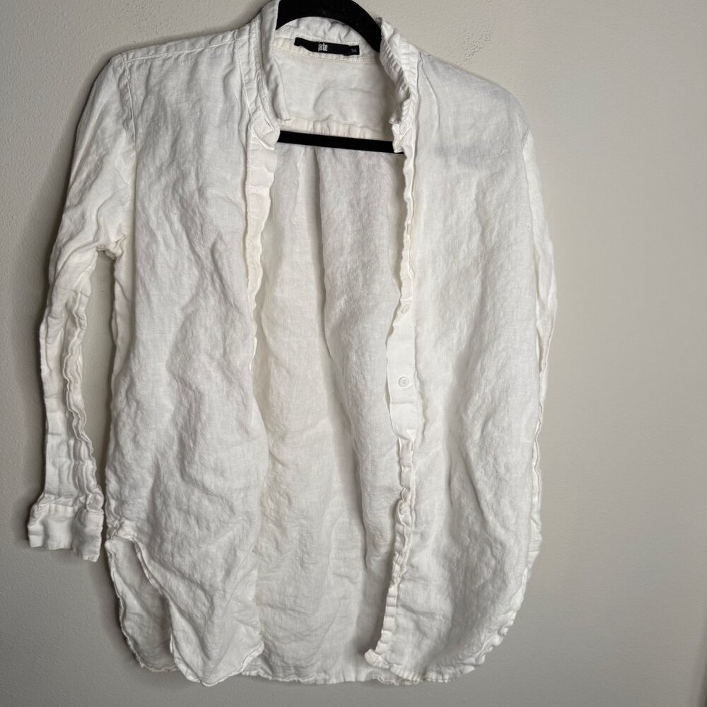 Jarbo Womens White Linen Button Down Long Sleeve Shirt Size 34 Casual Top
